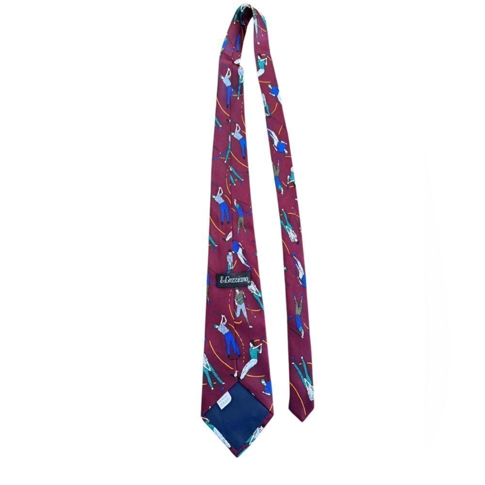 Graziano Vintage Authentic Mens Golf Party Tie in Burgandy - Picture 2 of 6